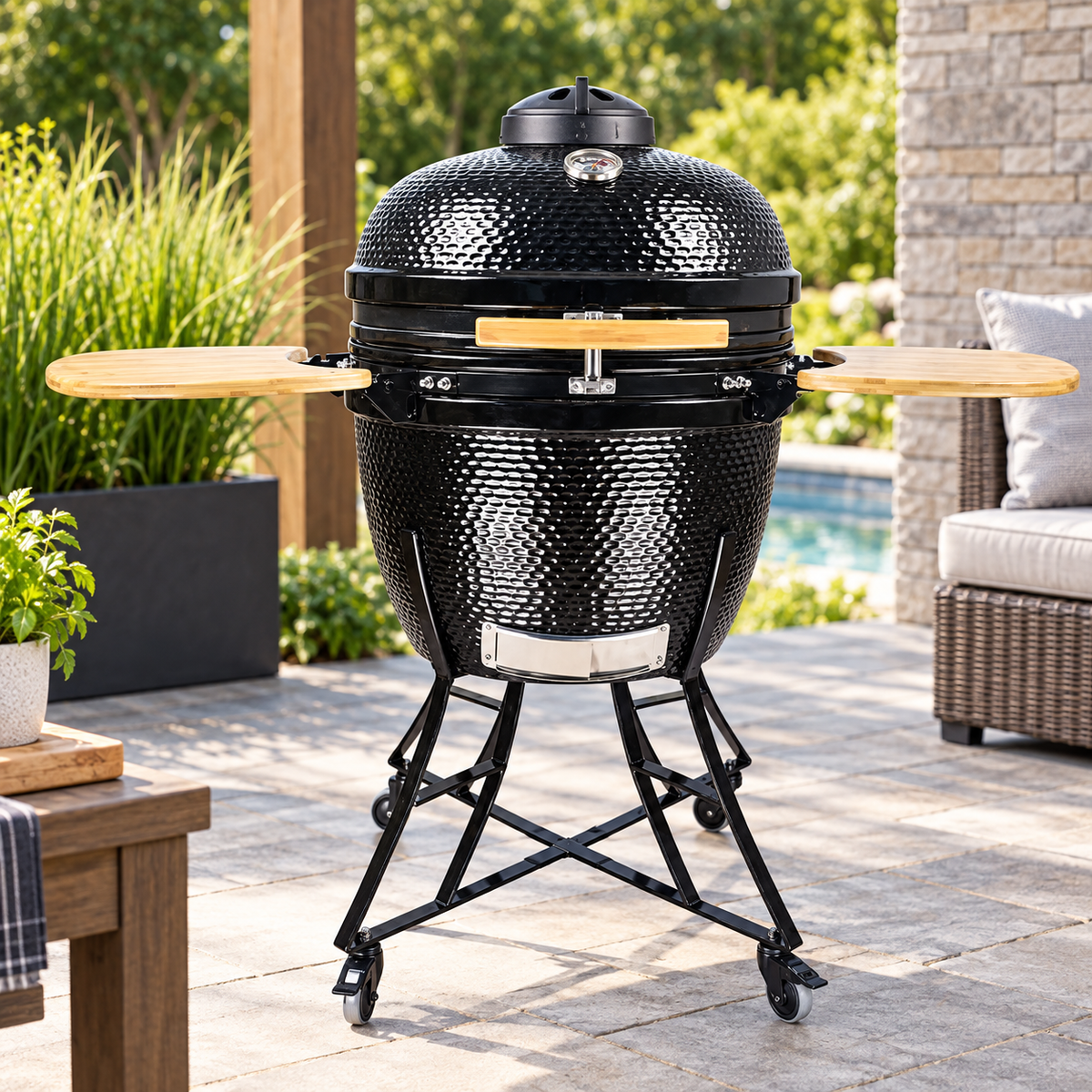 Kamado King 26" – BBQ au charbon en céramique avec tablettes